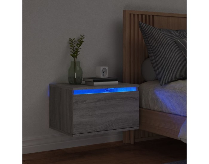 Sonata H Нощно шкафче за стена с LED осветление, сив сонома