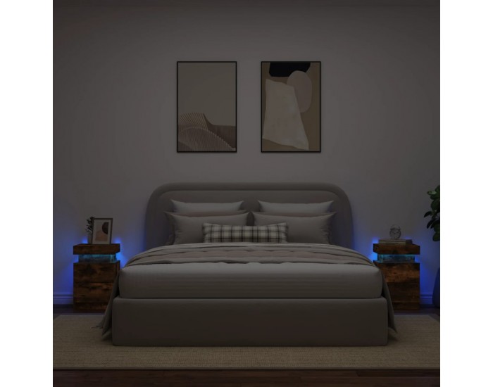 Sonata H Нощни шкафчета с LED осветление, 2 бр, опушен дъб, 35x39x55 см