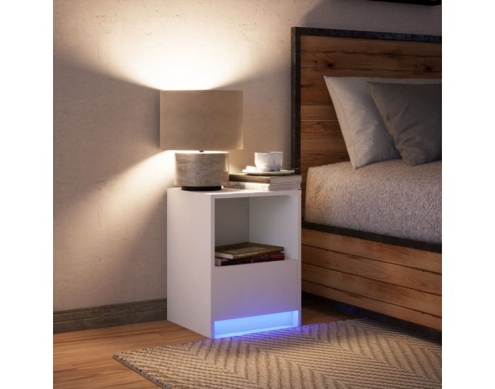 Sonata H Нощно шкафче с LED осветление, бяло, инженерно дърво