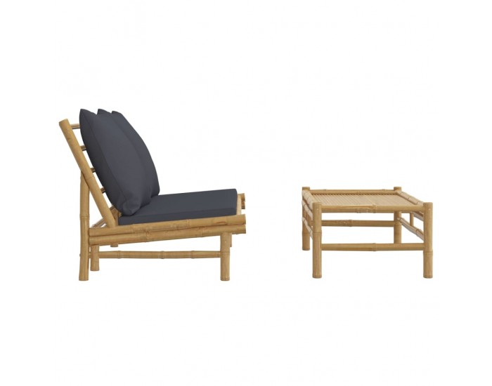 Sonata Set mobilier de grădină cu perne gri închis, 2 piese, bambus