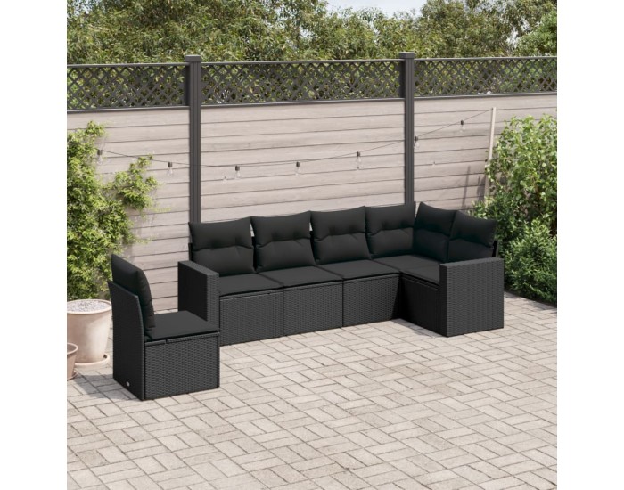 Sonata Set mobilier de grădină cu perne, 6 piese, negru, poliratan