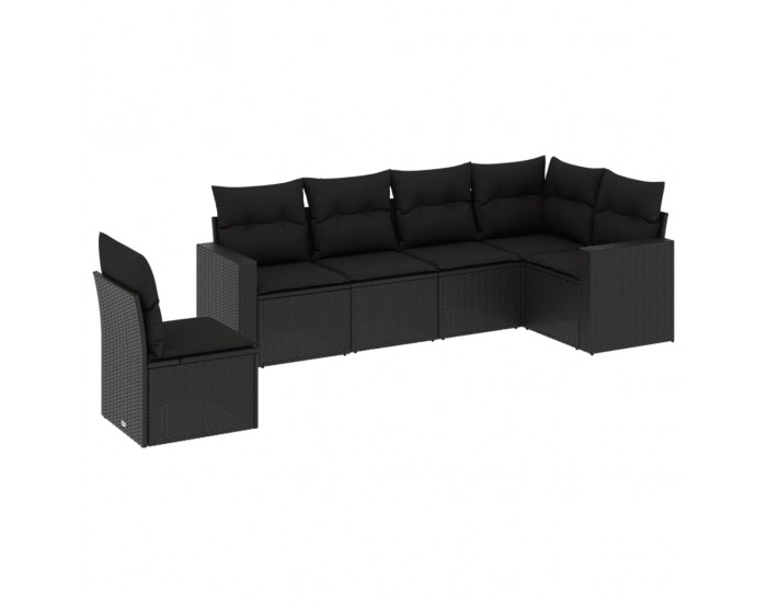 Sonata Set mobilier de grădină cu perne, 6 piese, negru, poliratan