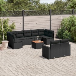 Sonata Set canapele de grădină cu perne, 10 piese, negru, poliratan