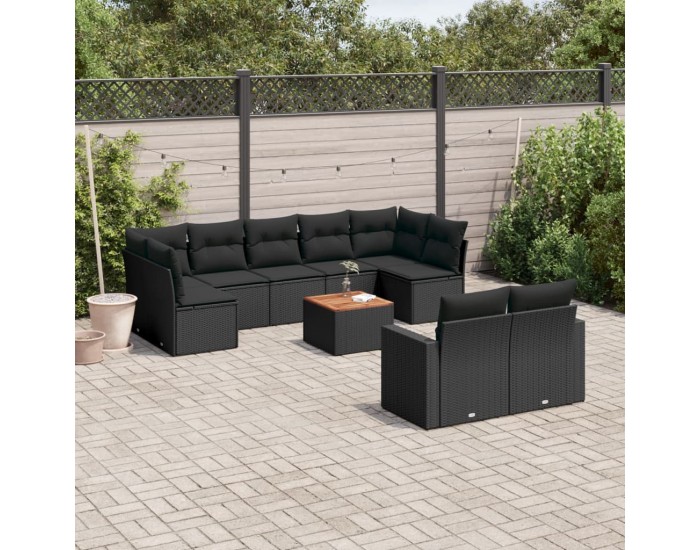 Sonata Set canapele de grădină cu perne, 10 piese, negru, poliratan