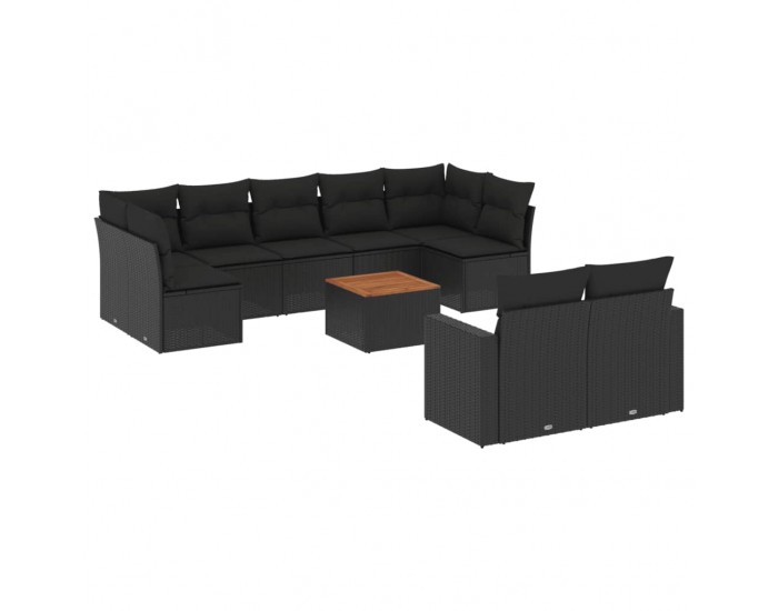 Sonata Set canapele de grădină cu perne, 10 piese, negru, poliratan