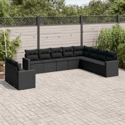 Sonata Set canapele de grădină cu perne, 10 piese, negru, poliratan