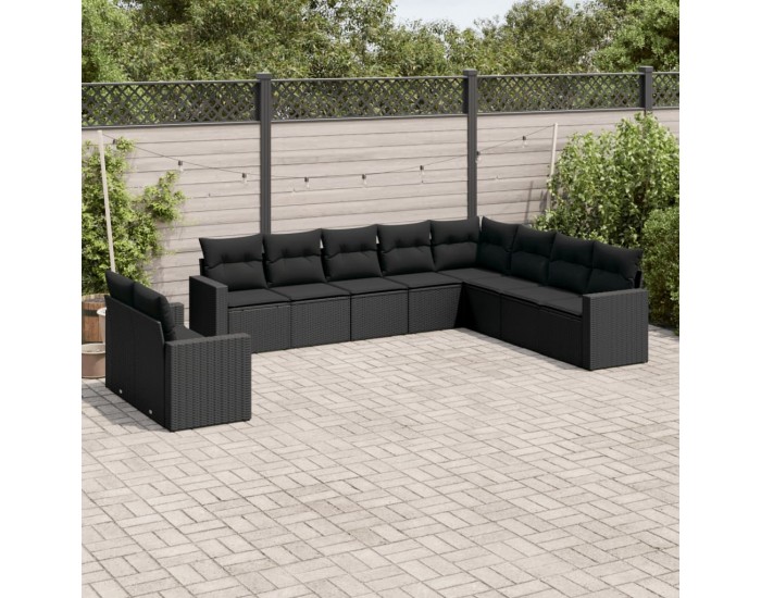 Sonata Set canapele de grădină cu perne, 10 piese, negru, poliratan