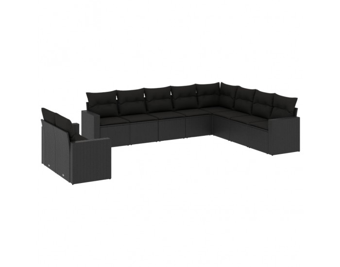 Sonata Set canapele de grădină cu perne, 10 piese, negru, poliratan