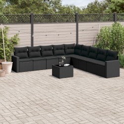 Sonata Set canapele de grădină cu perne, 10 piese, negru, poliratan