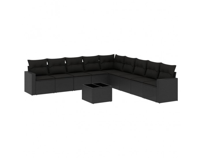 Sonata Set canapele de grădină cu perne, 10 piese, negru, poliratan