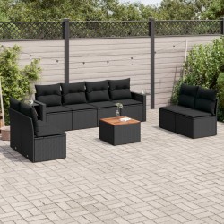 Sonata Set mobilier de grădină cu perne, 9 piese, negru, poliratan
