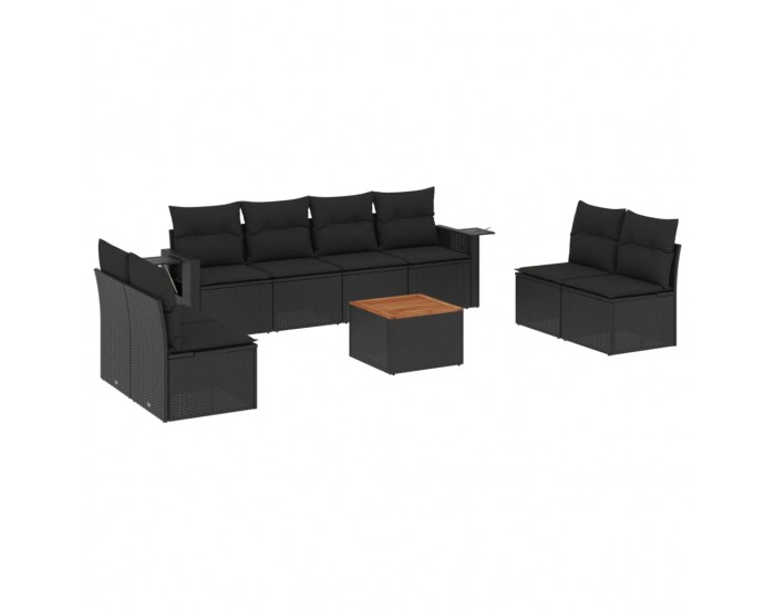 Sonata Set mobilier de grădină cu perne, 9 piese, negru, poliratan