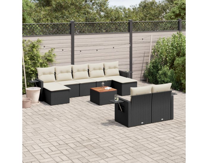Sonata Set canapele de grădină cu perne, 10 piese, negru, poliratan