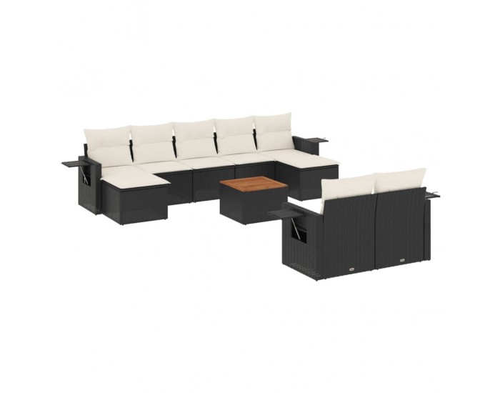 Sonata Set canapele de grădină cu perne, 10 piese, negru, poliratan