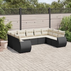Sonata Set mobilier de grădină cu perne, 9 piese, negru, poliratan