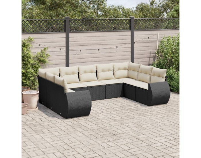 Sonata Set mobilier de grădină cu perne, 9 piese, negru, poliratan