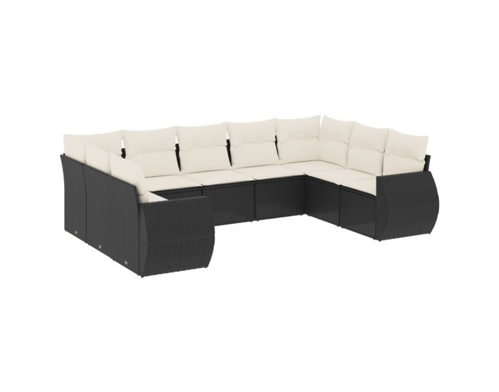 Sonata Set mobilier de grădină cu perne, 9 piese, negru, poliratan