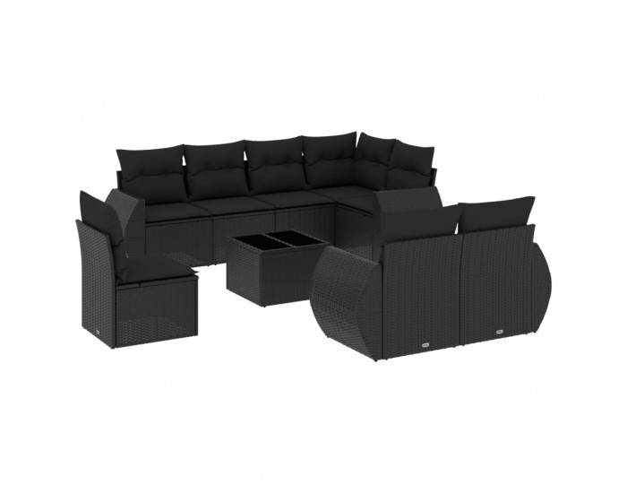 Sonata Set mobilier de grădină cu perne, 9 piese, negru, poliratan
