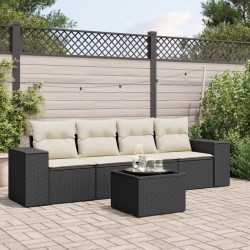 Sonata Set mobilier de grădină cu perne, 5 piese, negru, poliratan