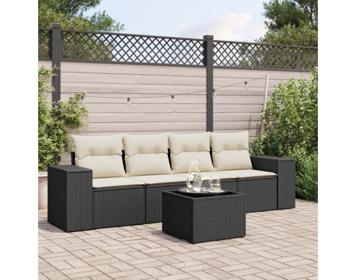 Sonata Set mobilier de grădină cu perne, 5 piese, negru, poliratan
