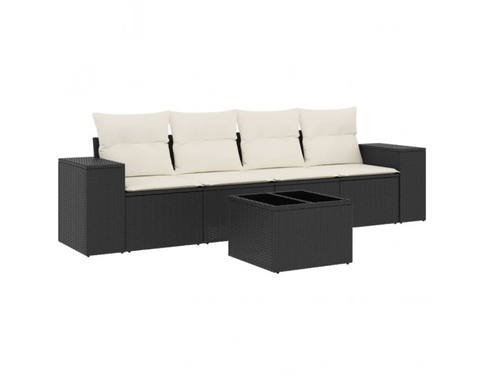 Sonata Set mobilier de grădină cu perne, 5 piese, negru, poliratan