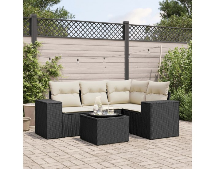 Sonata Set mobilier de grădină cu perne, 5 piese, negru, poliratan