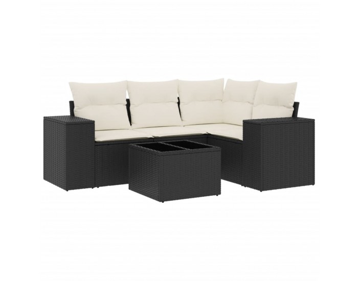 Sonata Set mobilier de grădină cu perne, 5 piese, negru, poliratan