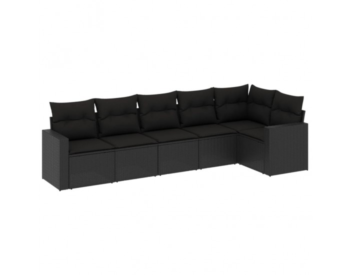 Sonata H Градински диван с възглавници, 6 части, черен, полиратан