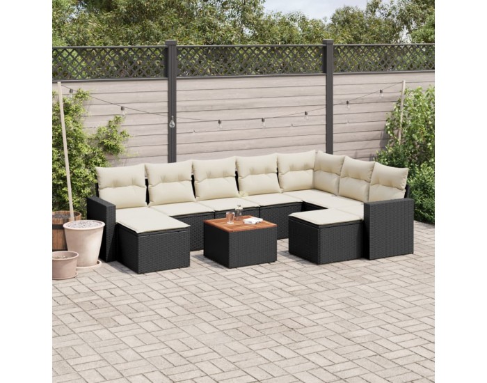 Sonata Set canapele de grădină cu perne, 10 piese, negru, poliratan
