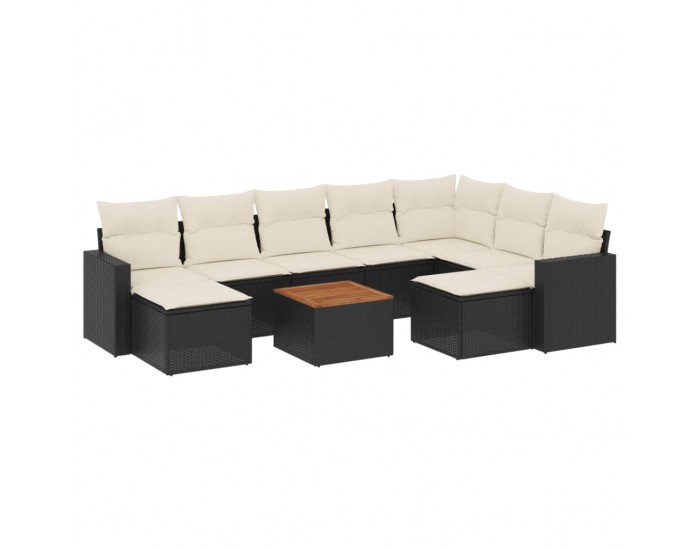 Sonata Set canapele de grădină cu perne, 10 piese, negru, poliratan