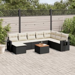Sonata Set mobilier de grădină cu perne, 9 piese, negru, poliratan
