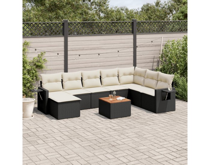 Sonata Set mobilier de grădină cu perne, 9 piese, negru, poliratan