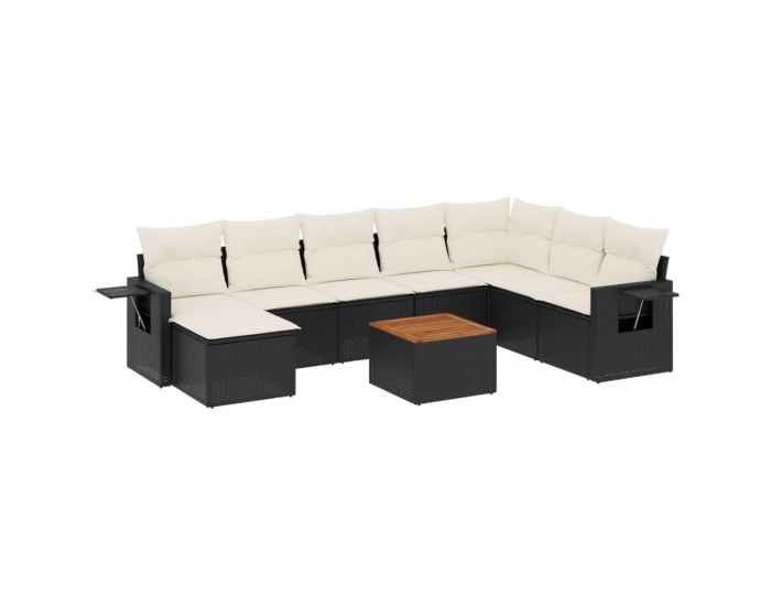 Sonata Set mobilier de grădină cu perne, 9 piese, negru, poliratan