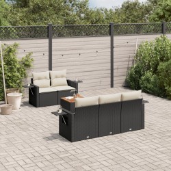 Sonata Set mobilier de grădină cu perne, 6 piese, negru, poliratan