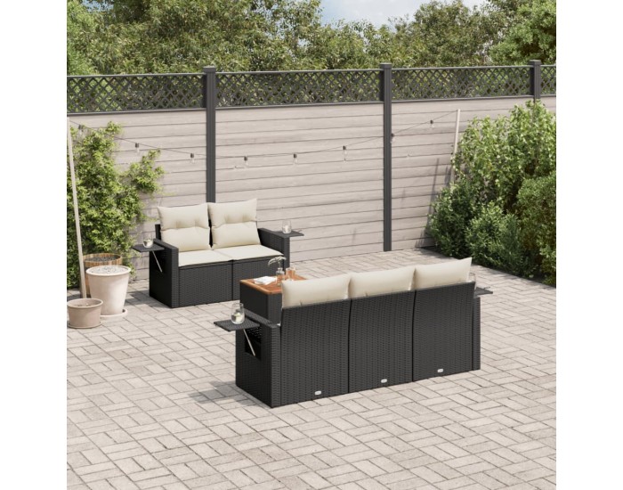 Sonata Set mobilier de grădină cu perne, 6 piese, negru, poliratan