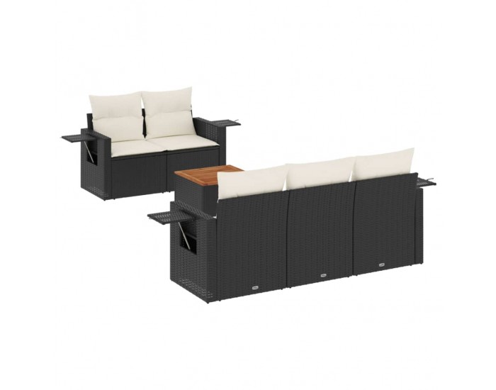 Sonata Set mobilier de grădină cu perne, 6 piese, negru, poliratan