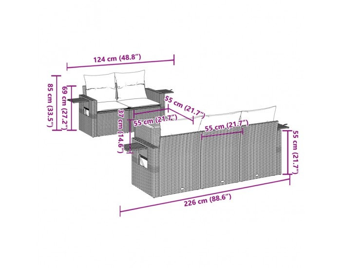 Sonata Set mobilier de grădină cu perne, 6 piese, negru, poliratan