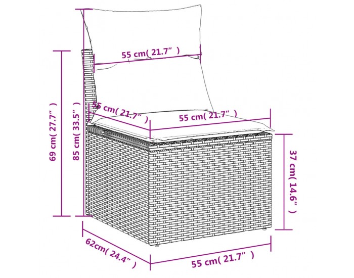 Sonata H Градински диван с възглавници, 6 части, полиратан, сив