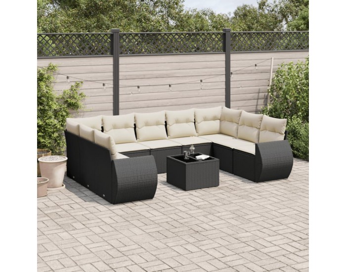 Sonata Set canapele de grădină cu perne, 10 piese, negru, poliratan