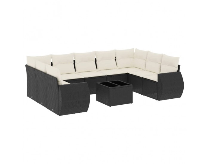 Sonata Set canapele de grădină cu perne, 10 piese, negru, poliratan