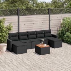 Sonata Set mobilier de grădină cu perne, 8 piese, negru, poliratan