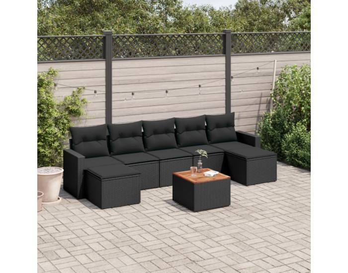 Sonata Set mobilier de grădină cu perne, 8 piese, negru, poliratan