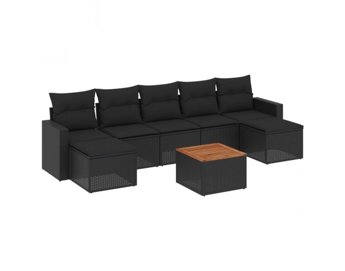Sonata Set mobilier de grădină cu perne, 8 piese, negru, poliratan