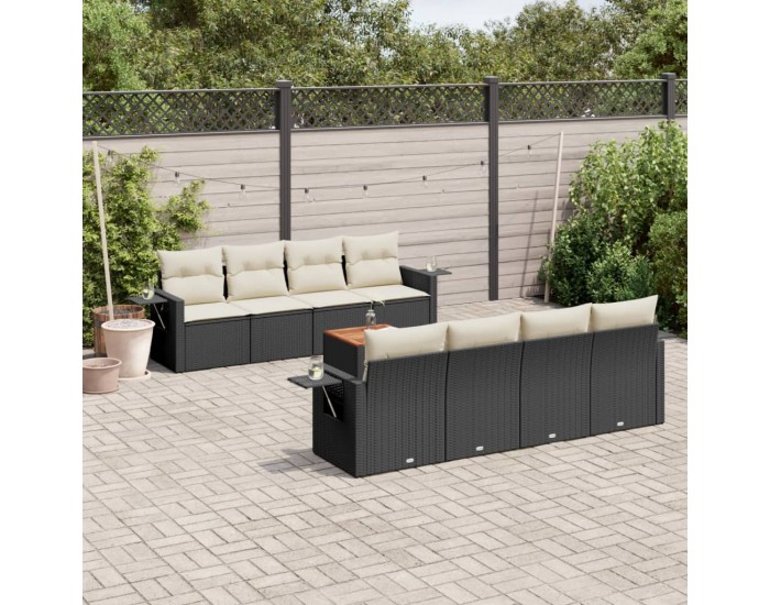 Sonata Set mobilier de grădină cu perne, 9 piese, negru, poliratan