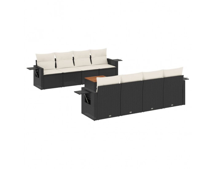 Sonata Set mobilier de grădină cu perne, 9 piese, negru, poliratan