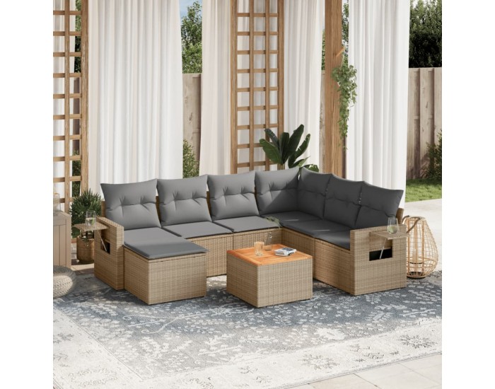 Sonata Set canapele de grădină, 8 piese, cu perne, bej, poliratan