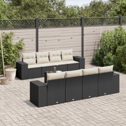 Sonata Set mobilier de grădină cu perne, 9 piese, negru, poliratan