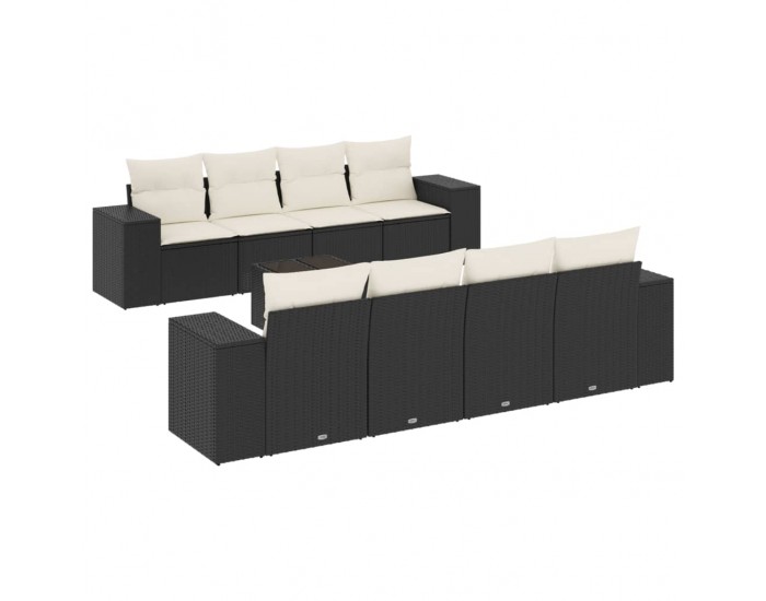 Sonata Set mobilier de grădină cu perne, 9 piese, negru, poliratan
