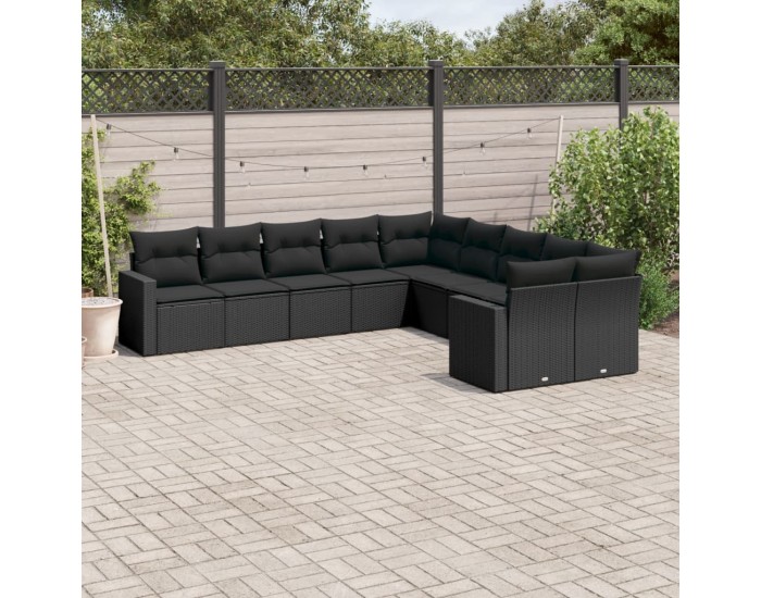 Sonata Set canapele de grădină cu perne, 10 piese, negru, poliratan
