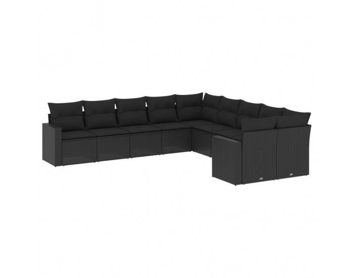 Sonata Set canapele de grădină cu perne, 10 piese, negru, poliratan